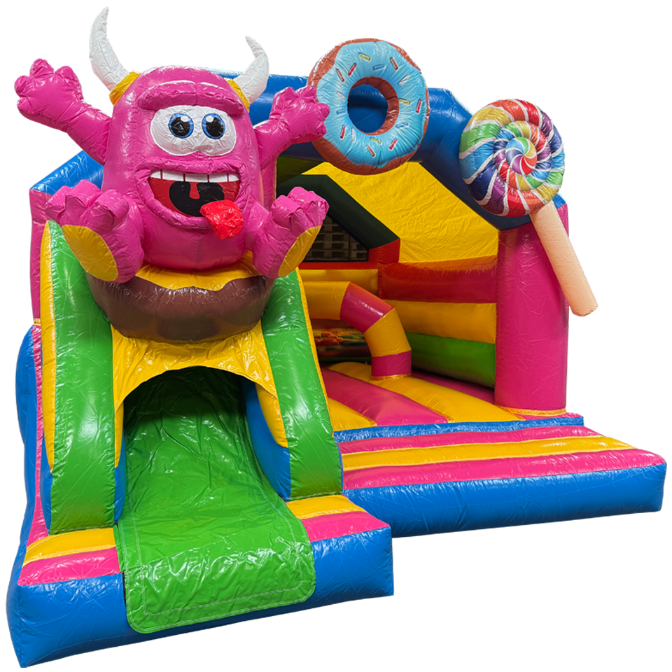 Combo Midi 3D Cookie Monster Fuchsia Inflatable With Obstacles