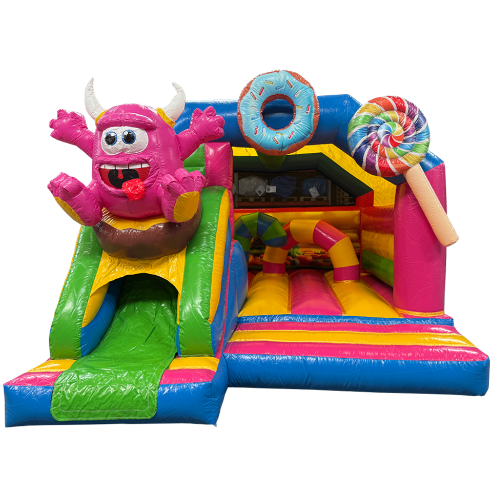 Combo Midi 3D Cookie Monster Fuchsia Inflatable With Obstacles