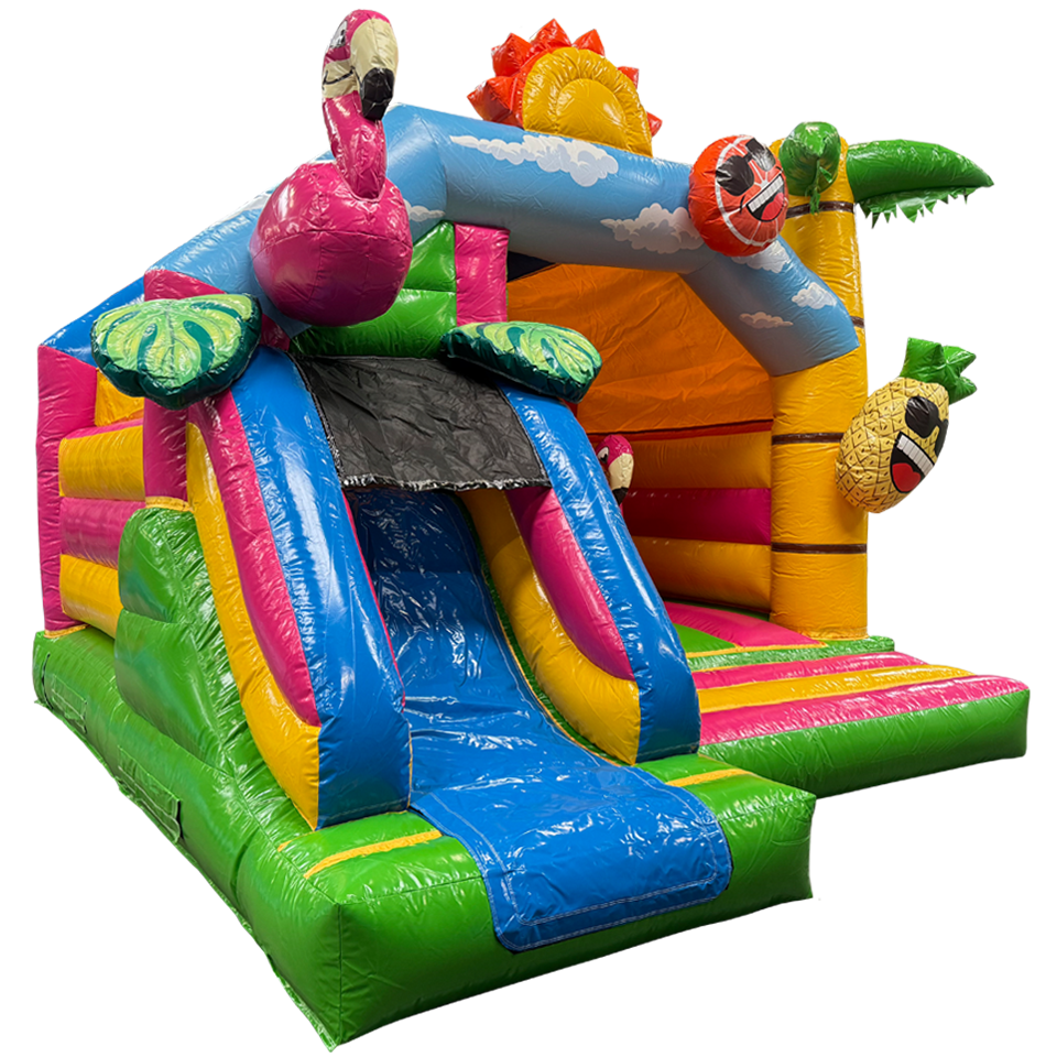 Midi 3D Flamingo Met Obstakels Springkasteel