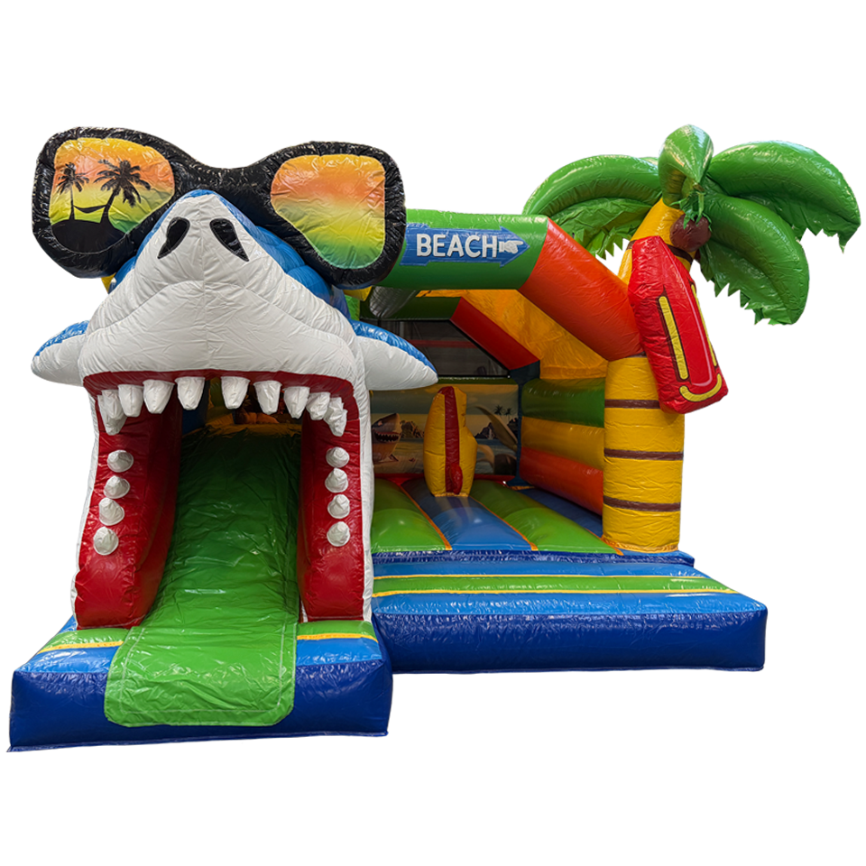 Combo château gonflable de surf 3D Requin Midi avec obstacle