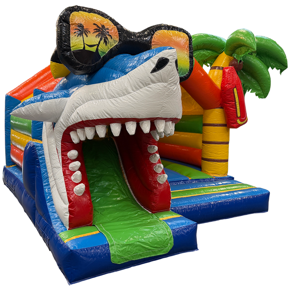Combo château gonflable de surf 3D Requin Midi avec obstacle