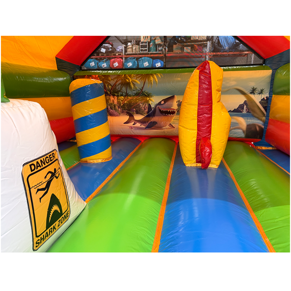 Combo château gonflable de surf 3D Requin Midi avec obstacle