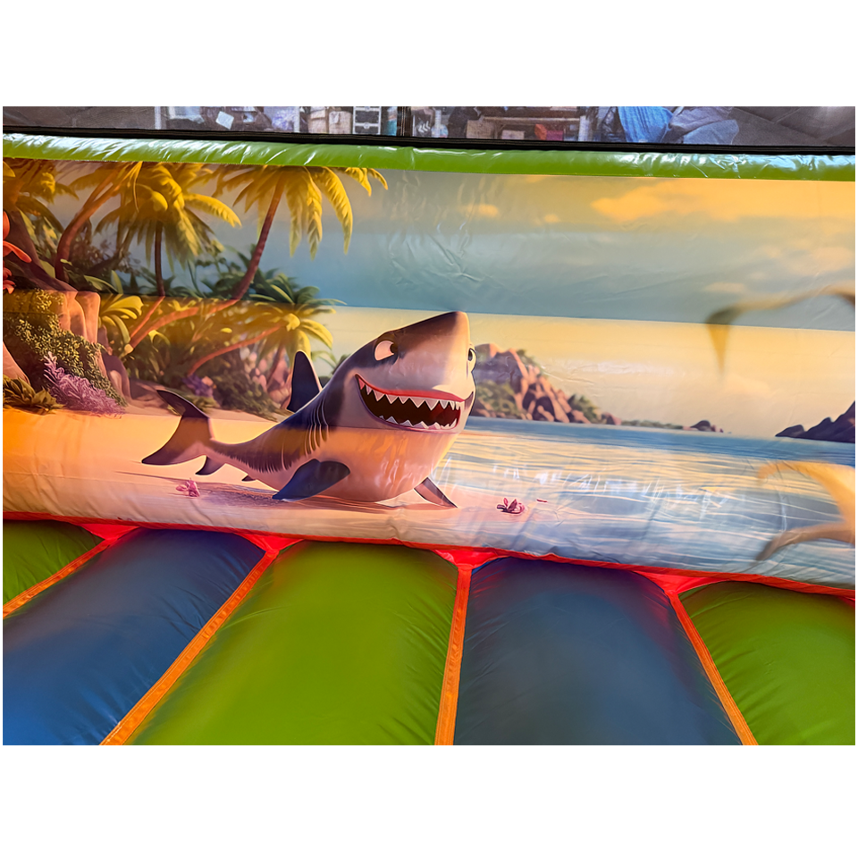 Combo château gonflable de surf 3D Requin Midi avec obstacle
